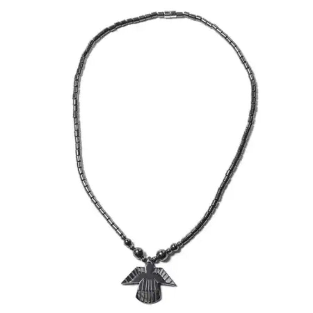 70. Magnetic by Design Hematite Beaded Necklace with Eagle Pendant